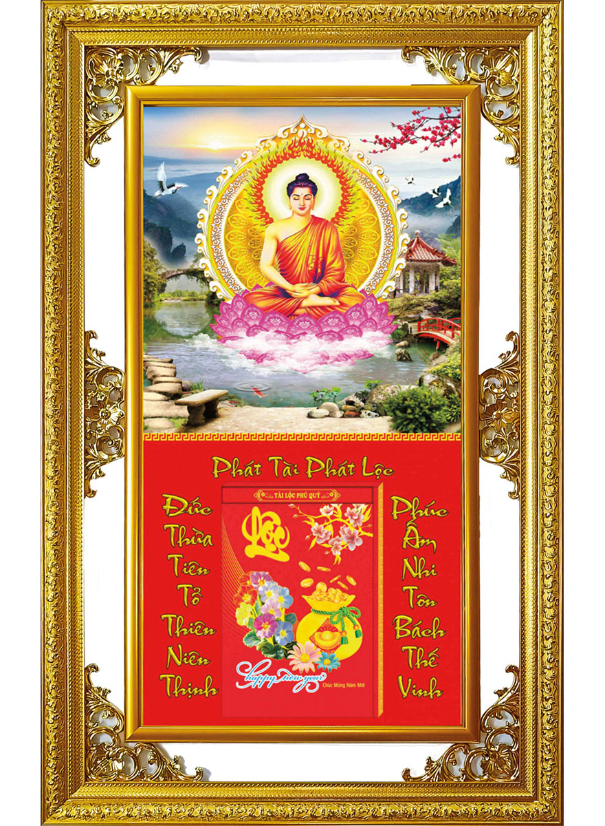 Lịch Gỗ Cao Cấp 2025 Khung Đôi Vàng (56 X 88 Cm) - Phật Thích Ca Mâu Ni - Ns10 