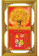 Lịch Gỗ Cao Cấp 2025 Khung Đôi Vàng (56 x 88 cm) - Cây Kim Tiền - NS08 