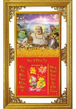 Lịch Gỗ Cao Cấp 2025 Khung Đôi Vàng (56 x 88 cm) - Phật Di Lặc - NS07