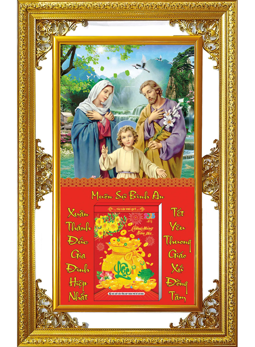 Lịch Gỗ Cao Cấp 2025 Khung Đôi Vàng (56 X 88 Cm) - Công Giáo - Ns06