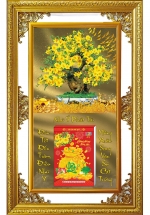 Lịch Gỗ Cao Cấp 2025 Khung Đôi Vàng (56 x 88 cm) - Cây Mai - NS02