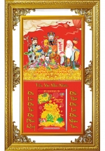 Lịch Gỗ Cao Cấp 2025 Khung Đôi Vàng (56 x 88 cm) - Phúc Lộc Thọ - NS01