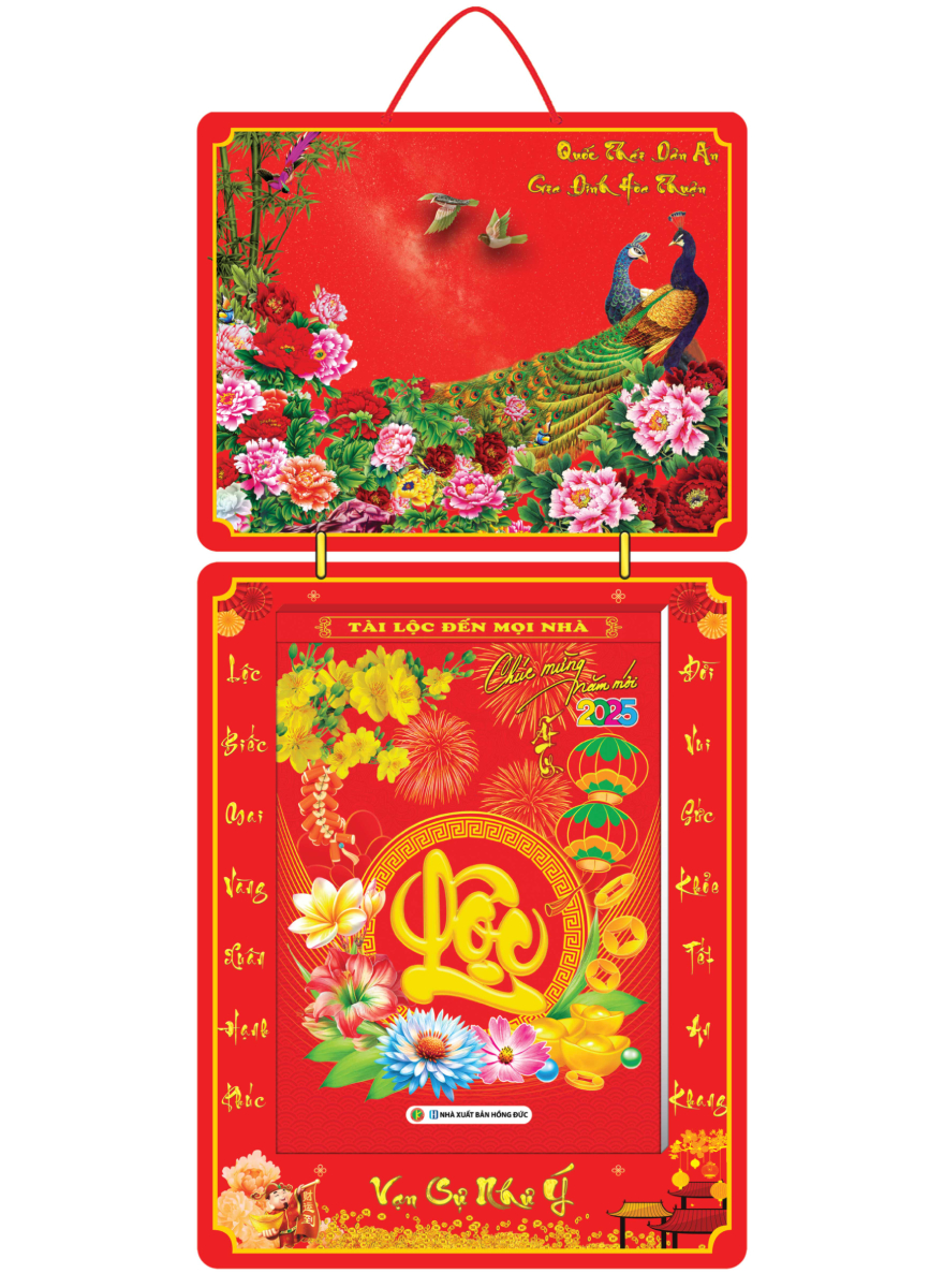 Lịch Bloc 2025 (25 x 35 cm) Siêu Đại - Chim Công Trọn Bộ Đầu Treo Laminate