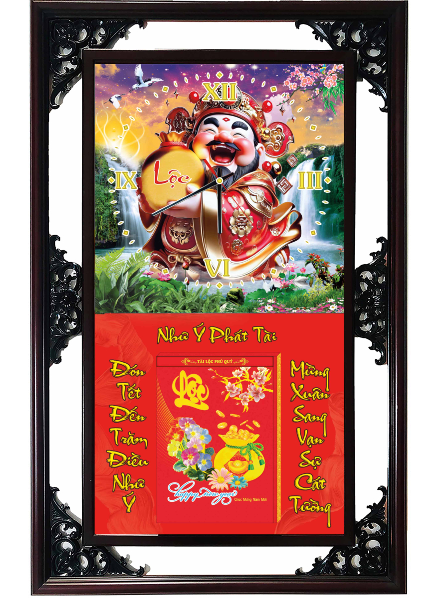 Lịch Gỗ Tết 2025 Phù Điêu Đồng Hồ - Thần Tài (52 X 82 Cm) - Nsdh04