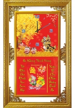 Lịch Gỗ Tết 2025 Phù Điêu Đồng Hồ Khung Đôi Vàng (56 x 88 cm) - Cây Kim Tiền - NSDH02