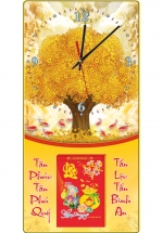Lịch Gỗ Đồng Hồ Laminate Tráng Gương Bọc Viền Cao Cấp 2025 (40 x 80 cm) - Cây Kim Tiền - NSDH02