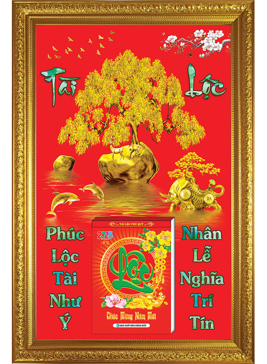 Lịch Gỗ Cao Cấp 2025 Khung Đơn Vàng (48 X 73 Cm) - Tài Lộc