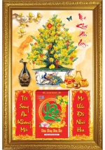 Lịch Gỗ Cao Cấp 2025 Khung Đơn Vàng (48 x 73 cm) - Cây Mai