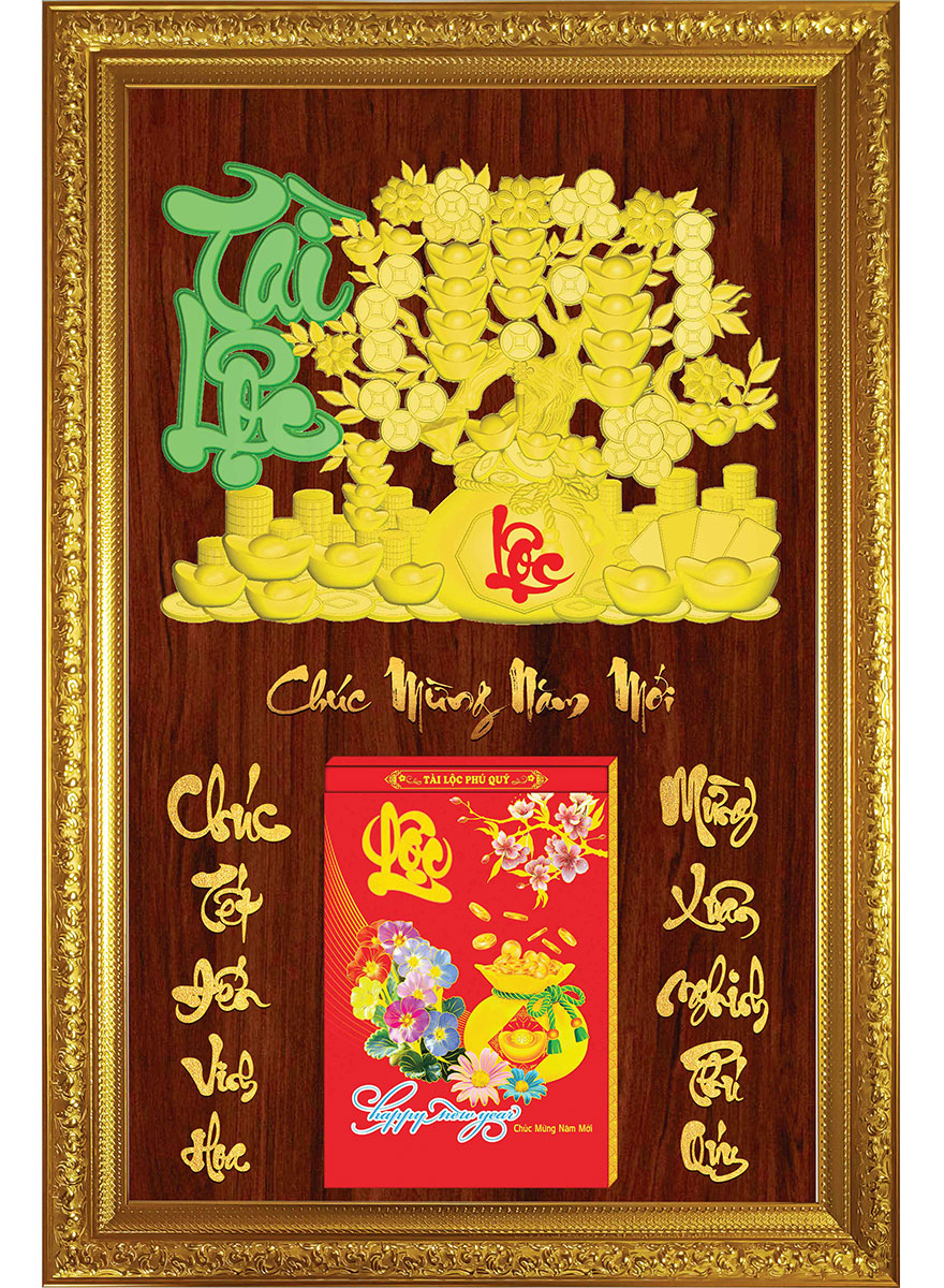 4 Mẫu Lịch Gỗ Chữ Lớn Cao Cấp 2025 Khung Đơn Vàng Dán Chữ Nổi (48 X 73 Cm) - Tài Lộc