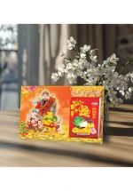 Lịch Để Bàn Ngang 2025 (20 x 30 cm) Viền Vàng Tráng Gương - Phát Lộc Phát Tài - Gắn Bloc 10.5 x 14.5 cm 