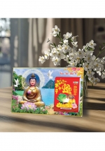 Lịch Để Bàn Ngang 2025 (20 x 30 cm) Viền Vàng Tráng Gương - Vạn Sự Như Ý - Gắn Bloc 10.5 x 14.5 cm