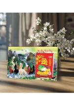 Lịch Để Bàn Ngang 2025 (20 x 30 cm) Viền Vàng Tráng Gương - Mã Đáo Thành Công - Gắn Bloc 10.5 x 14.5 cm