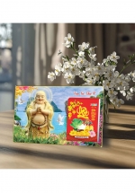 Lịch Để Bàn Ngang 2025 (20 x 30 cm) Viền Vàng Tráng Gương - Vạn Sự Như Ý - Gắn Bloc 10.5 x 14.5 cm