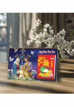 Lịch Để Bàn Ngang 2025 (20 x 30 cm) Viền Vàng Tráng Gương - Công Thành Danh Toại - Gắn Bloc 10.5 x 14.5 cm
