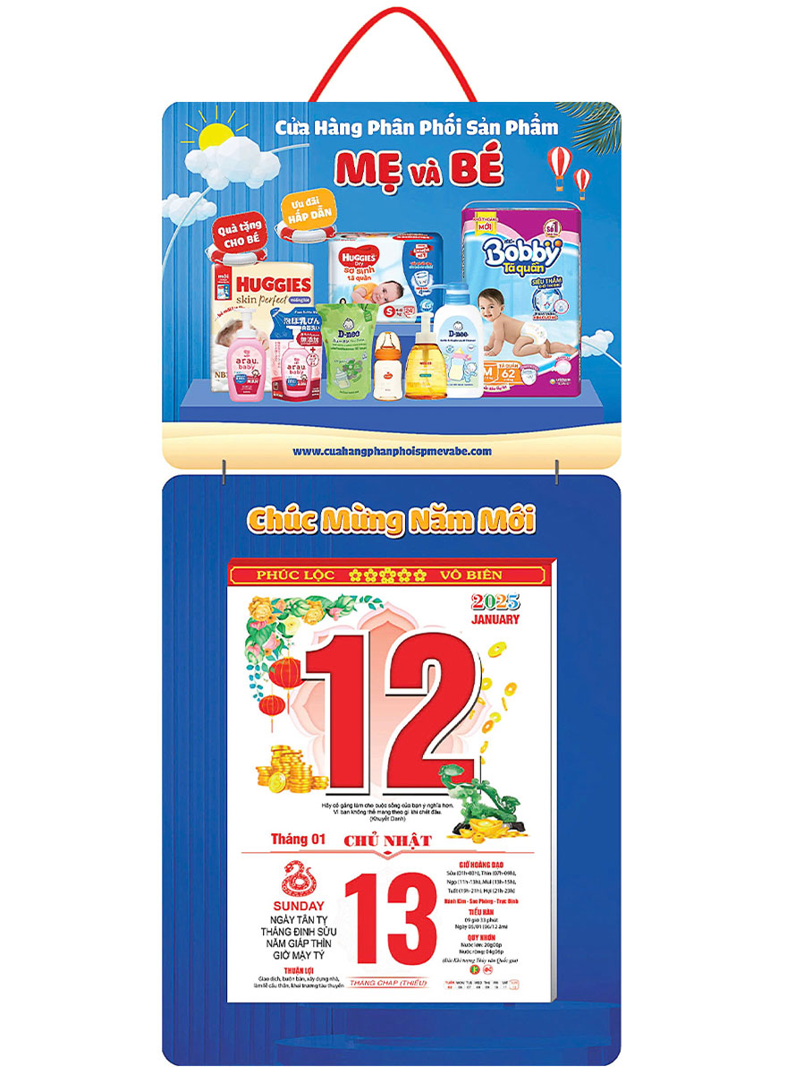 Lịch Bloc In Độc Quyền 2025 - Dành Cho Hệ Thống Cửa Hàng Mẹ Và Bé - Kích Thước 14.5x20.5 cm, 17x25 cm, 20x30 cm, 25x35 cm, 30x40cm (Thiết Kế Theo Yêu Cầu)