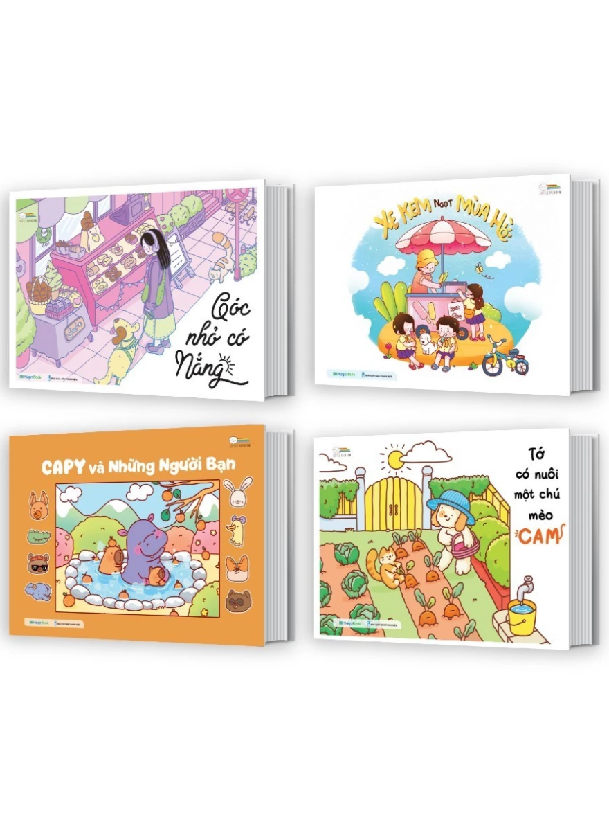 Combo Sách Tô Màu Chữa Lành - Góc Nhỏ Có Nắng + Xe Kem Ngọt Mùa Hè + Capy Và Những Người Bạn + Tớ Có Nuôi Một Chú Mèo Cam (Bộ 4 Cuốn)