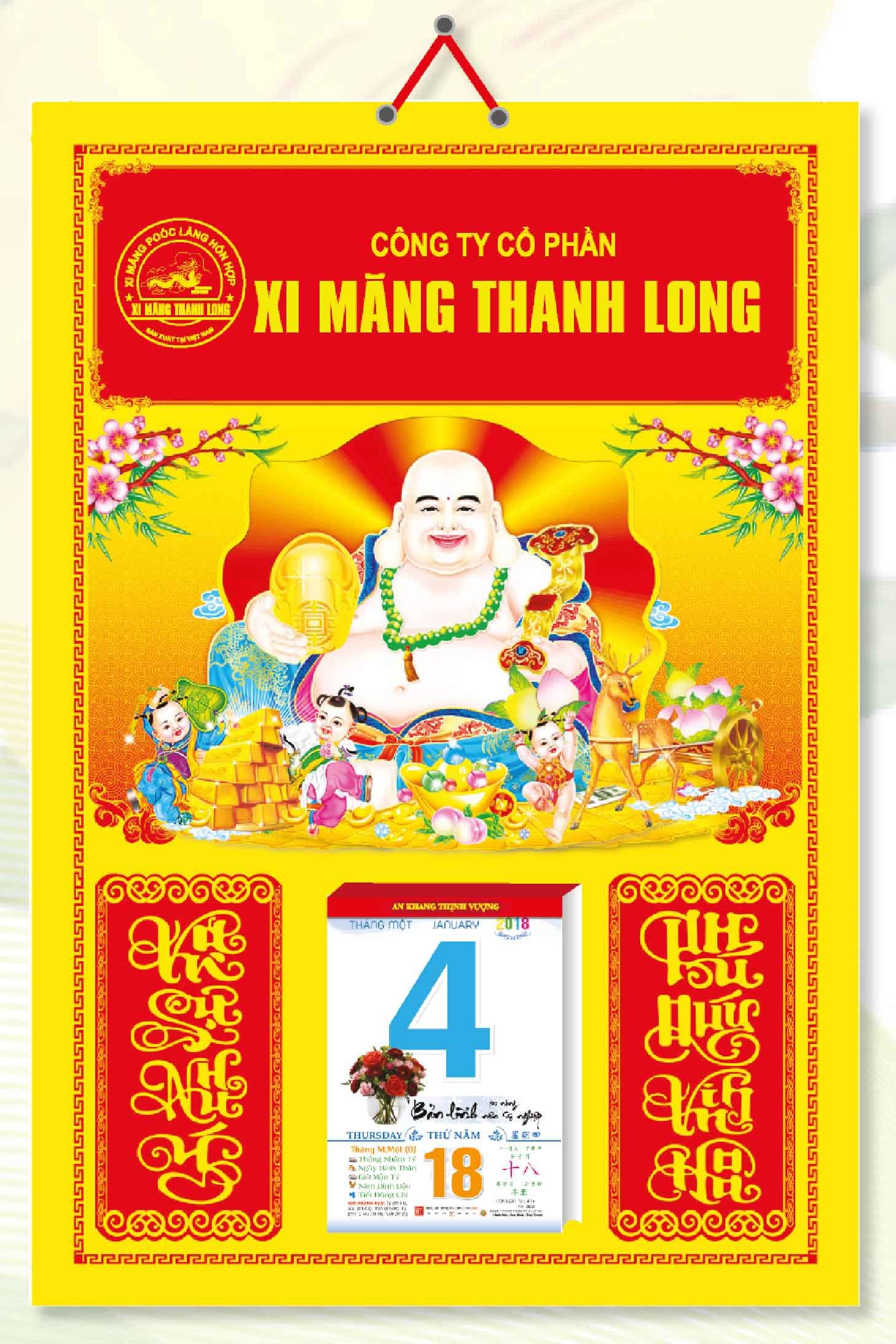 KV343 - Bìa Treo Lịch 2018 Đỏ Bế Nổi (40 x 60 cm) - Bế Nổi Phật Di Lặc