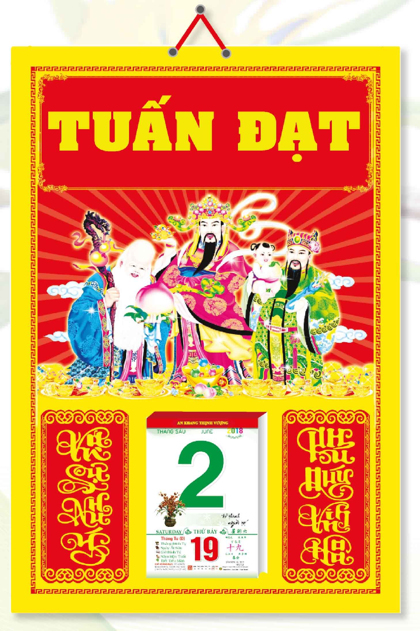 KV344 - Bìa Treo Lịch 2018 Đỏ Bế Nổi (40 x 60 cm) - Bế Nổi Phúc Lộc Thọ