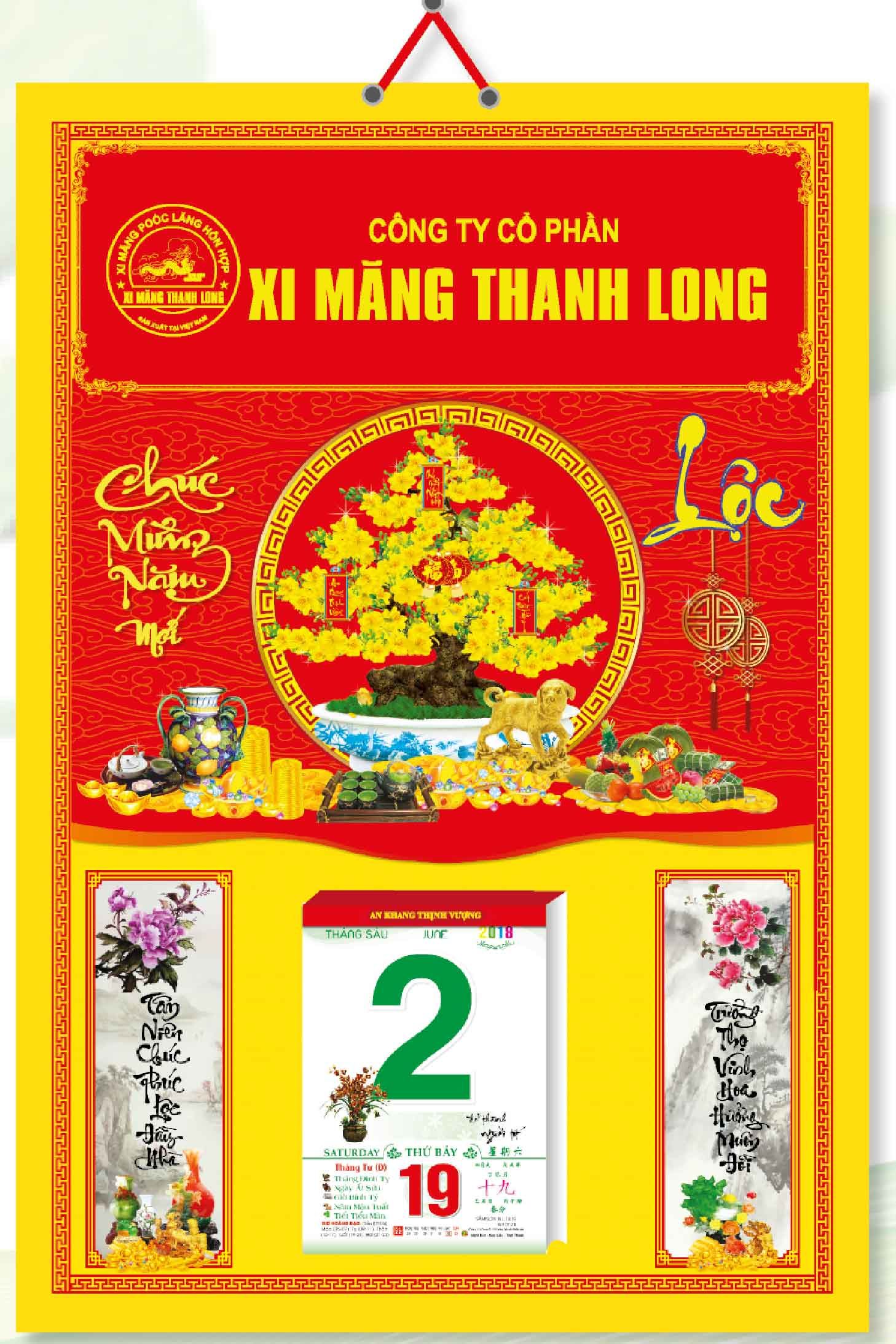 KV346 - Bìa Treo Lịch 2018 Đỏ Bế Nổi (40 x 60 cm) - Bế Nổi Chậu Mai