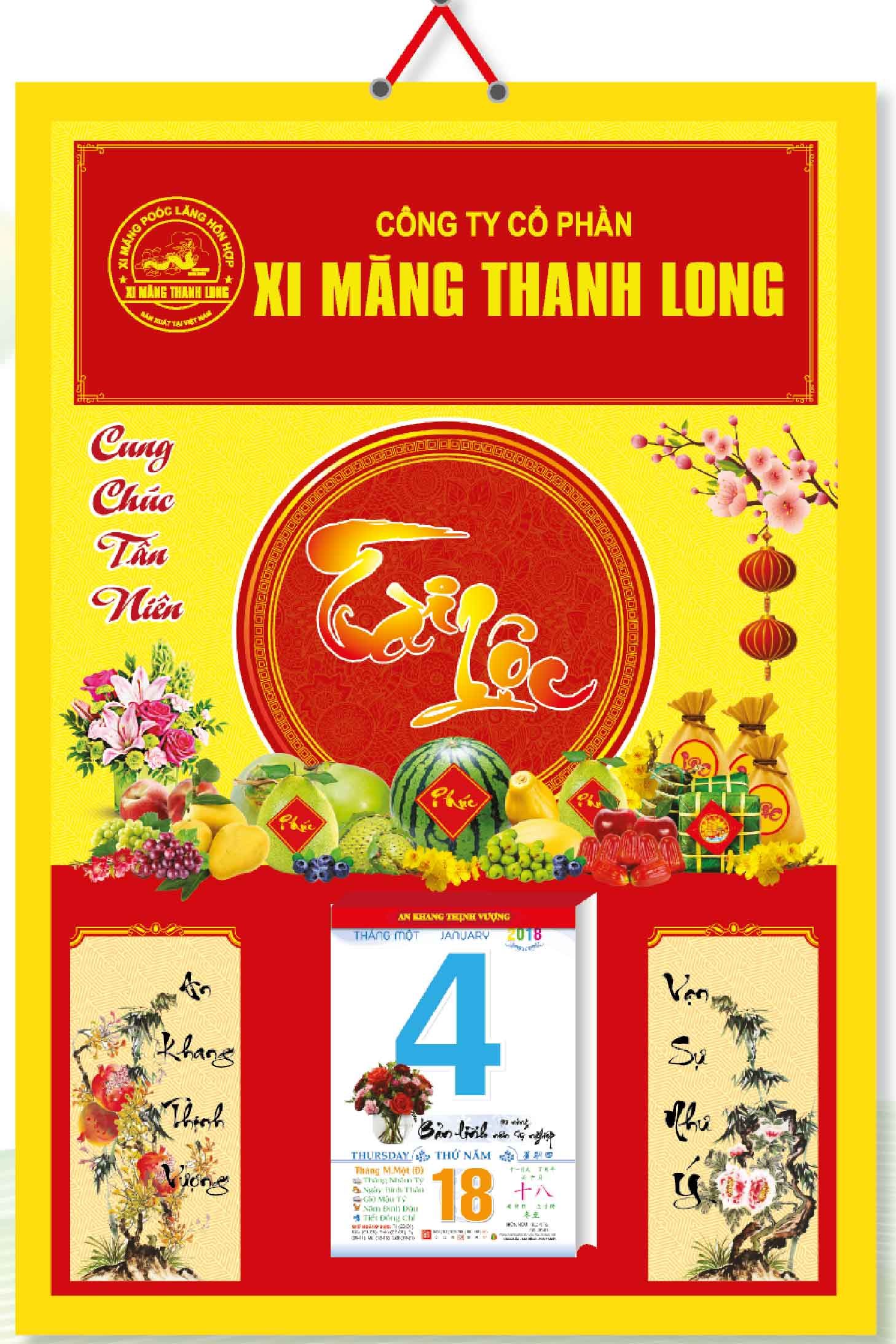 KV347 - Bìa Treo Lịch 2018 Đỏ Bế Nổi (40 x 60 cm) - Bế Nổi Mâm Ngũ Quả